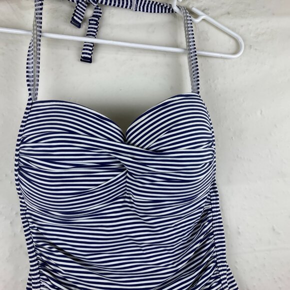 NIP TUCK Size 10 Blue White Striped Multi Fit Cup One Piece Bathing Swimsuit - Picture 3 of 9